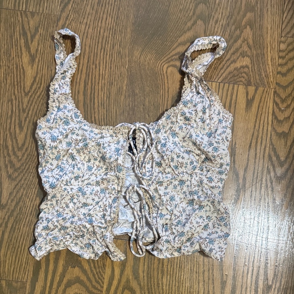 Motel Rocks Blue Floral Ruched Tank Top